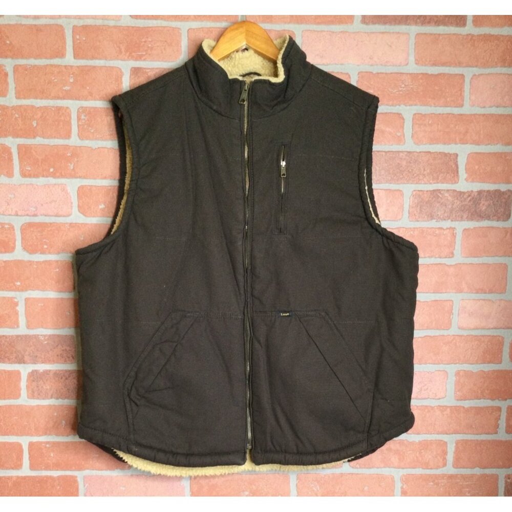 Lee Workwear Sherpa Lined Jacket Vest Mens Size XL Brown Canvas Pockets gorpcore